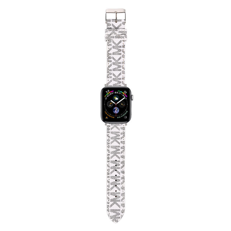 Luxury Leather MK Apple Watch Band White-LBB25405