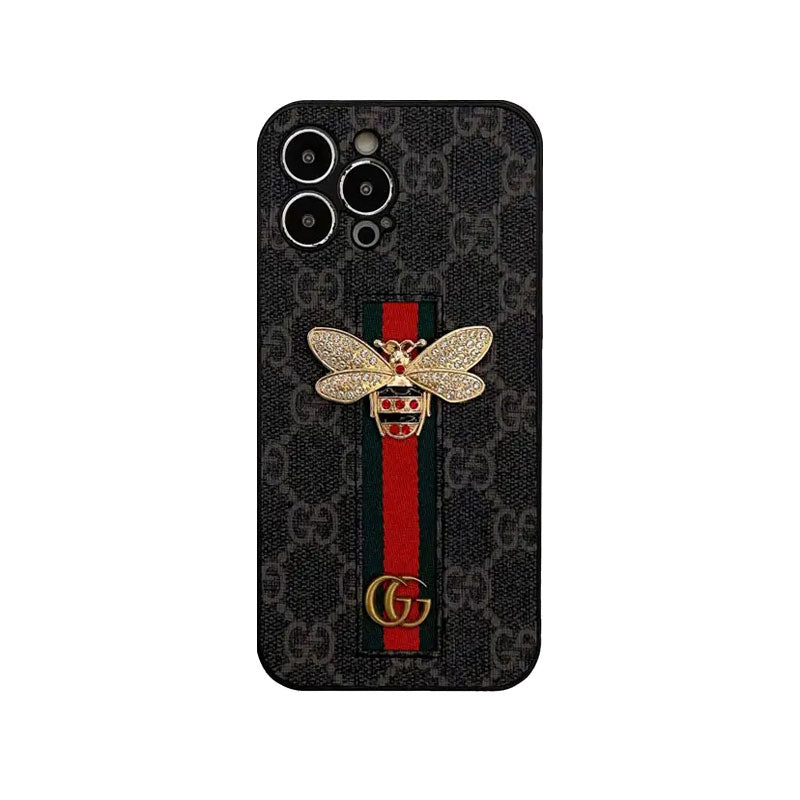 Leather GG iPhone Case With Bee-CRK252050