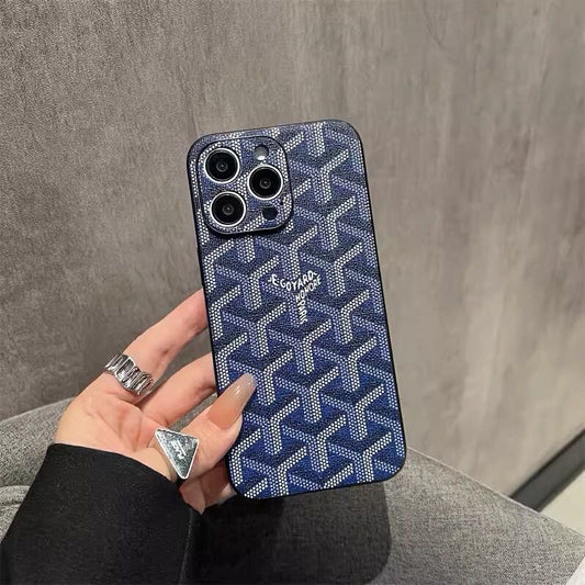 Leather GD iPhone Case With Lens Protection Blue-SJK240807