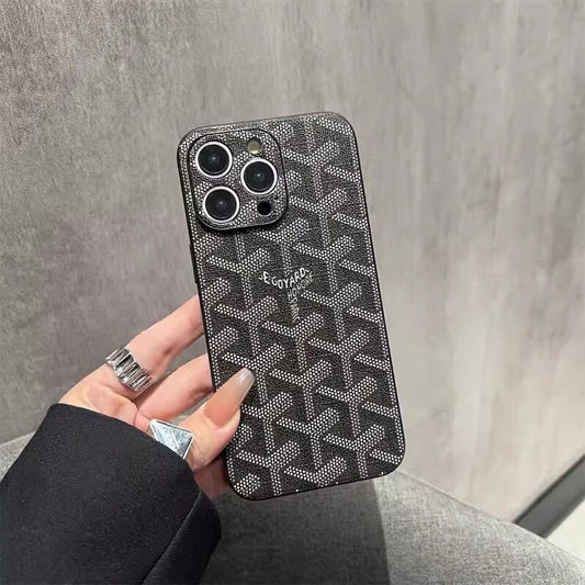 Leather GD iPhone Case With Lens Protection Black-SJK240807