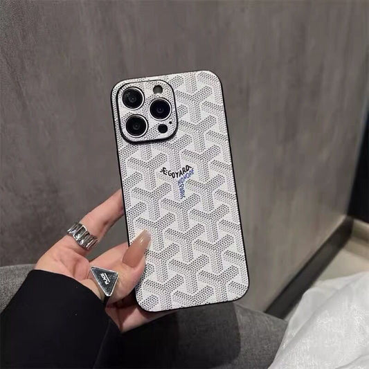 Leather GD iPhone Case With Lens Protection White-SJK240807