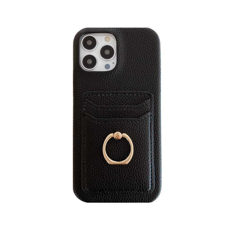 Leather Phone Case For iPhone with Card Holder Black-SHW240110
