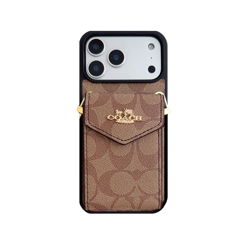 Leather CH iPhone Case With Card Holder And Strap-CFP251105