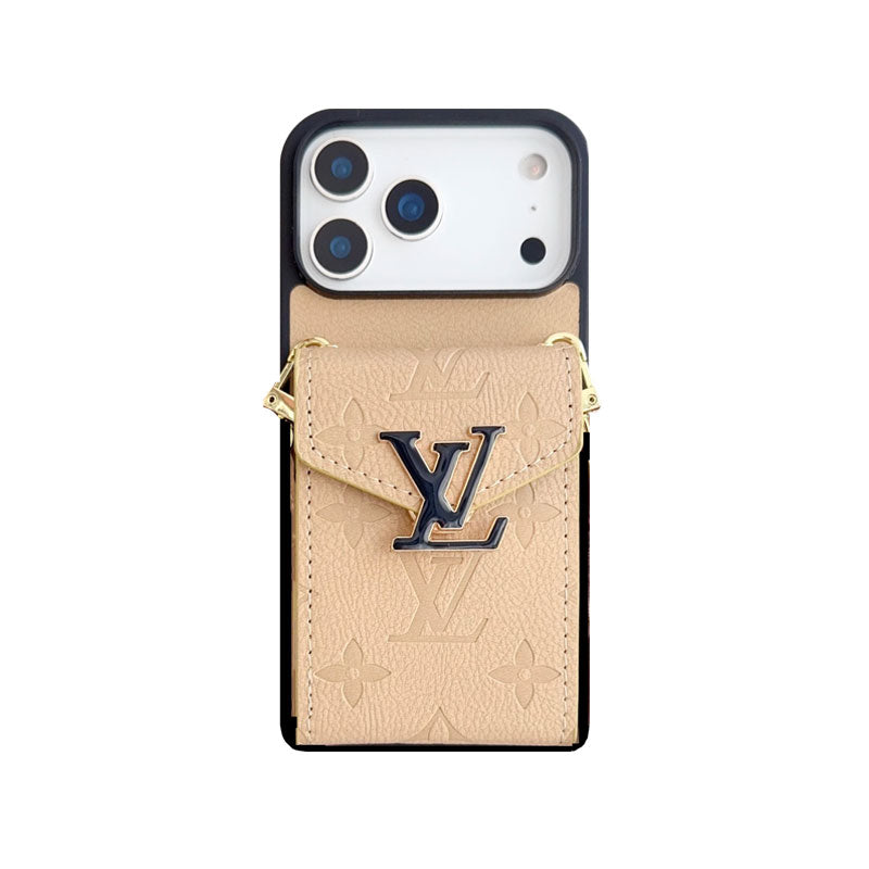 Leather Monogram iPhone Case With Card Holder And Strap -CFK251124