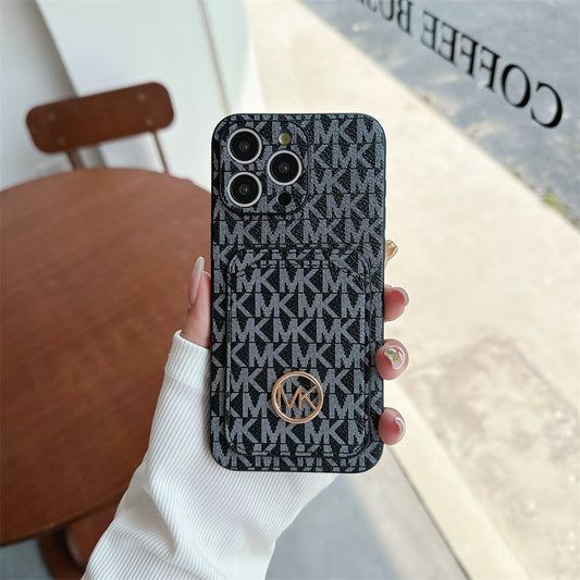 Leather MK iPhone Case With Card Holder Black-MKC241620