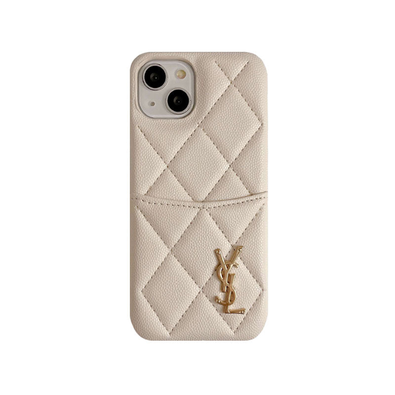 Leather YL iPhone Case With Card Holder Case Pink-LZW240606