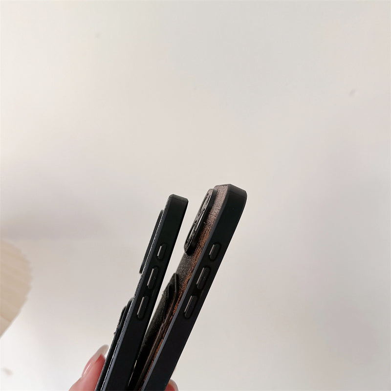 Leather MK iPhone Case With Card Holder Brown-MKC241620
