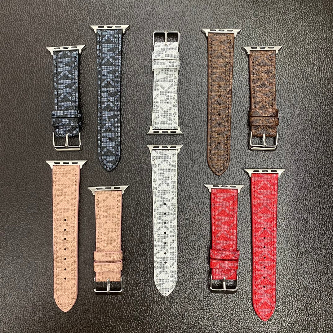 Luxury Leather MK Apple Watch Band White-LBB25405