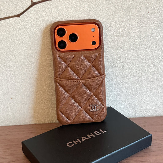 Classic Leather CC iPhone Case With Card Holder Brown For iPhone 17 Series-CYCC034