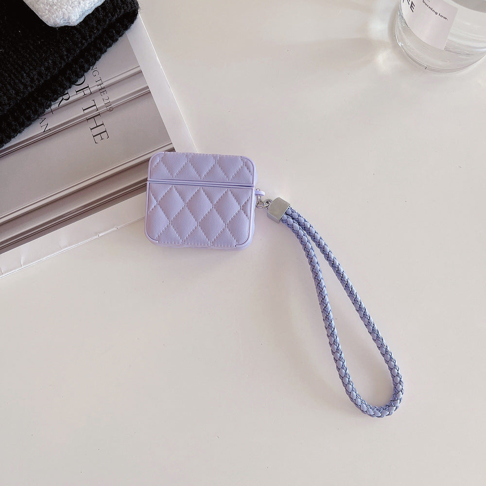 Diamond Grid AirPods Pro Case with Leather Lanyard Purple-LXK240703