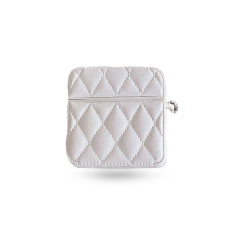 Diamond Grid AirPods Case with Leather Lanyard White-LXK240703