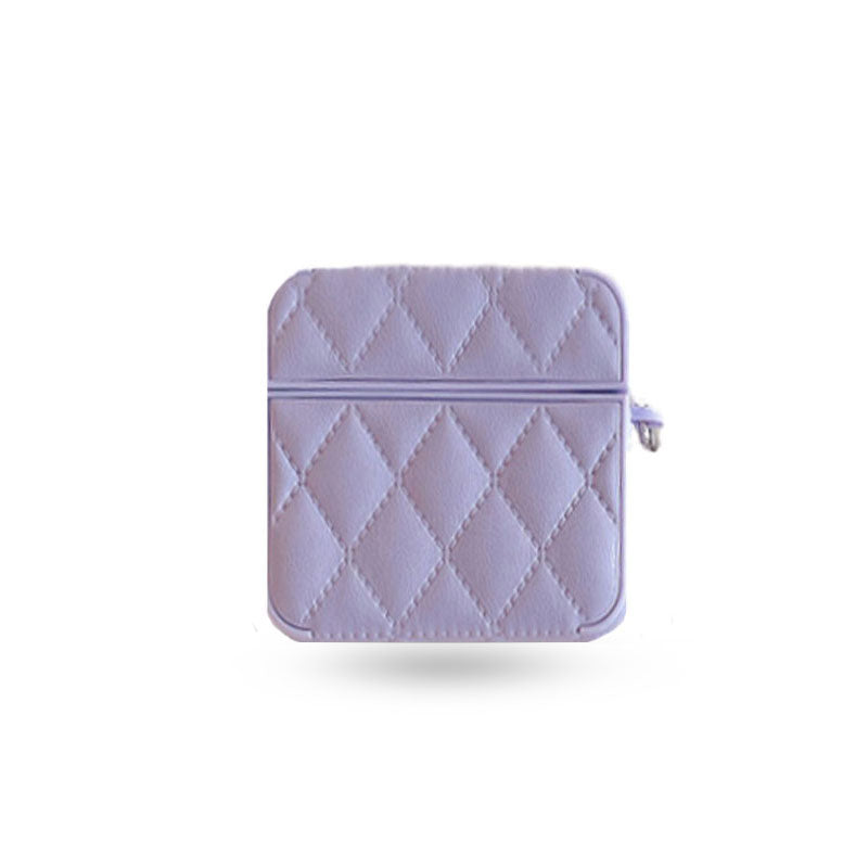Diamond Grid AirPods Case with Leather Lanyard Purple-LXK240703