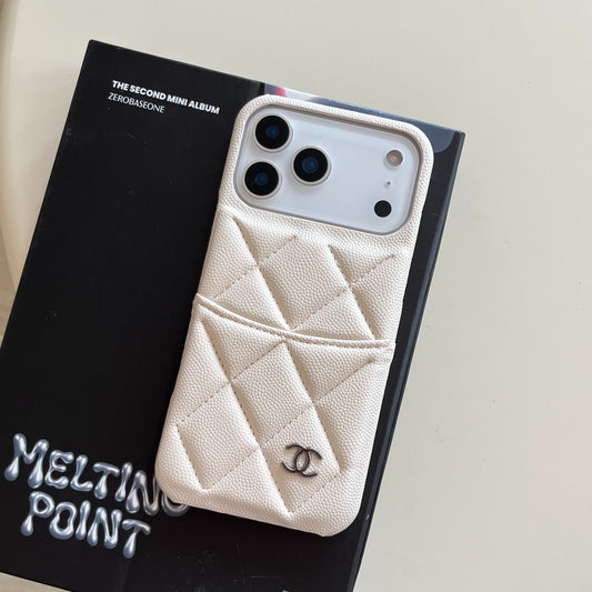 Luxury Leather CC iPhone Case With Card Holder White For iPhone 17 Series-CYCC056