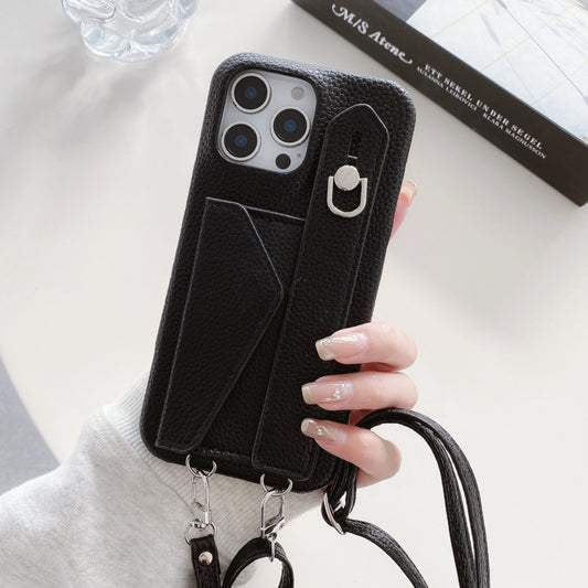 Leather iPhone Case With Card Holder And Strap