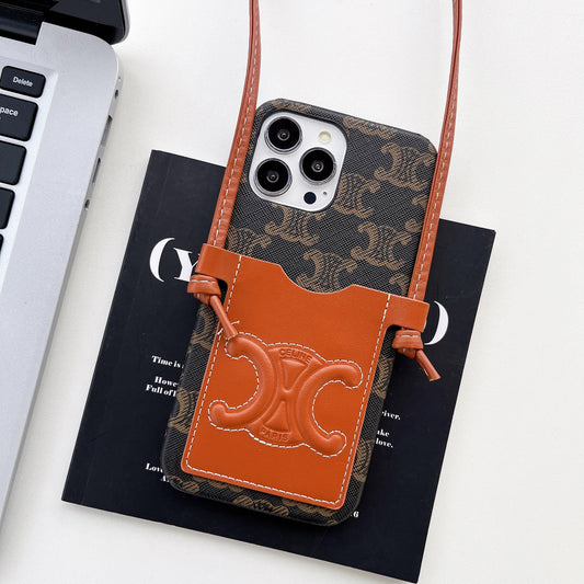 CL iPhone Case With Card Holder and Strap Black-XK240326