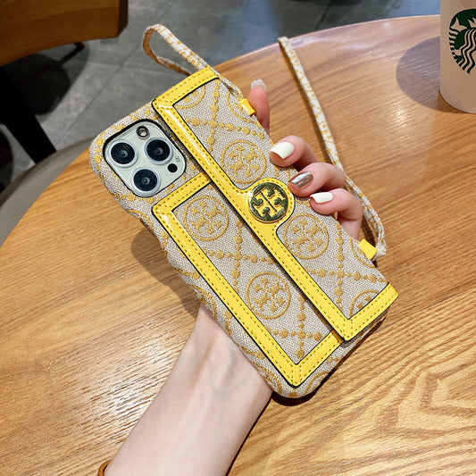 TB iPhone Case With Wallet And Strap Yellow -SlK240411