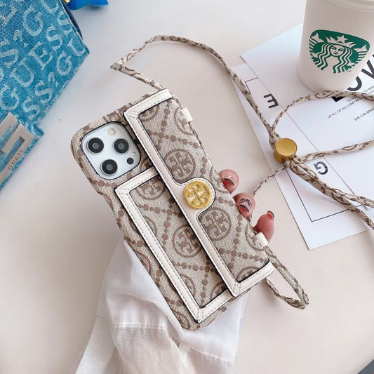 TB iPhone Case With Wallet And Strap White -SlK240411