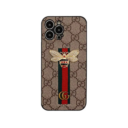 Leather GG iPhone Case With Bee-CRK252050