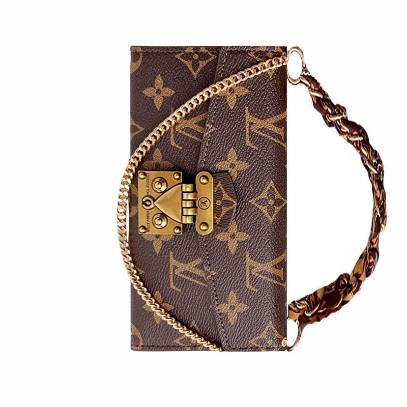 Leather Folio Monogram iPhone Case With Card Holder And Strap-CFMTY21