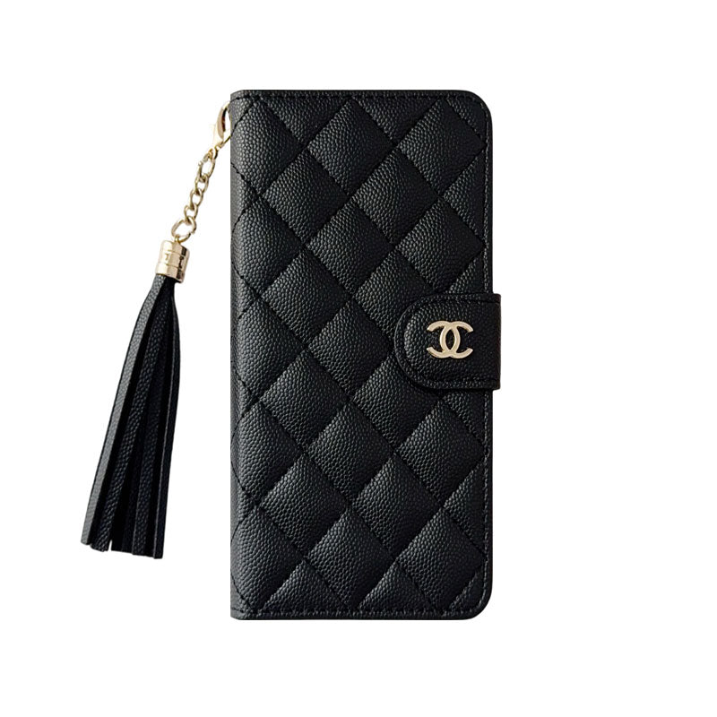 Luxury CC iPhone Case With Flip Wallet Black For iPhone 17 Series-CYCC010