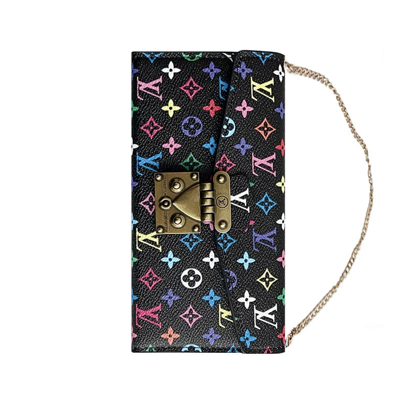 Premium Leather Folio Monogram iPhone Case With Wallet And Strap-CFMTY11