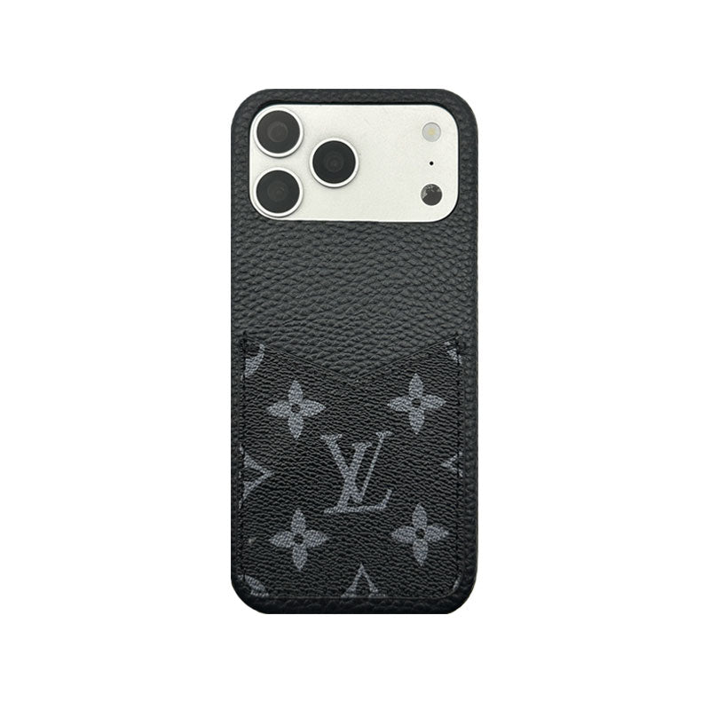 Classic Leather Monogram iPhone Case With Card Holder Big Printing For iPhone 17 Series-CYLV074