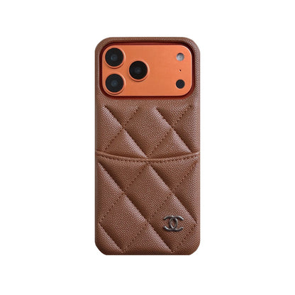 Classic Leather CC iPhone Case With Card Holder Brown For iPhone 17 Series-CYCC034