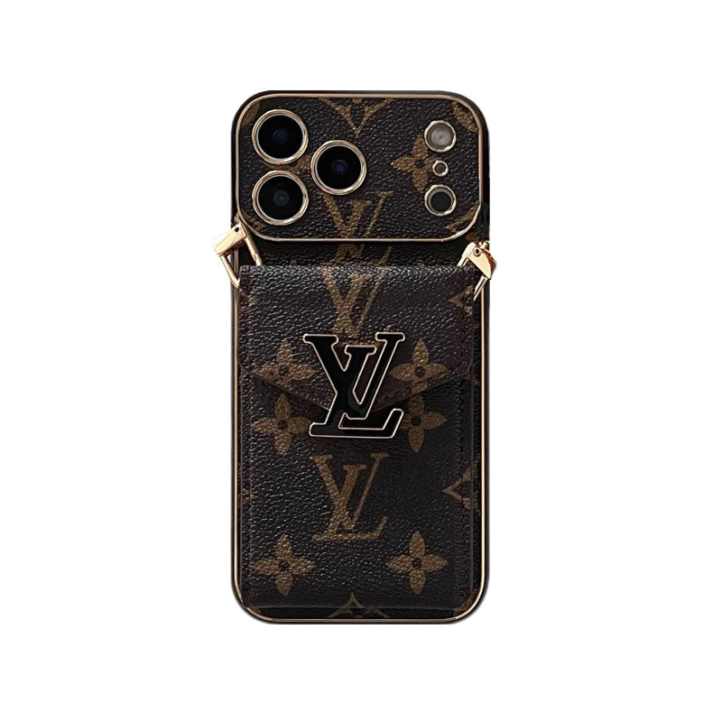 Leather Monogram iPhone Case With Card Holder And Strap For iPhone 17 Series-CYLV004