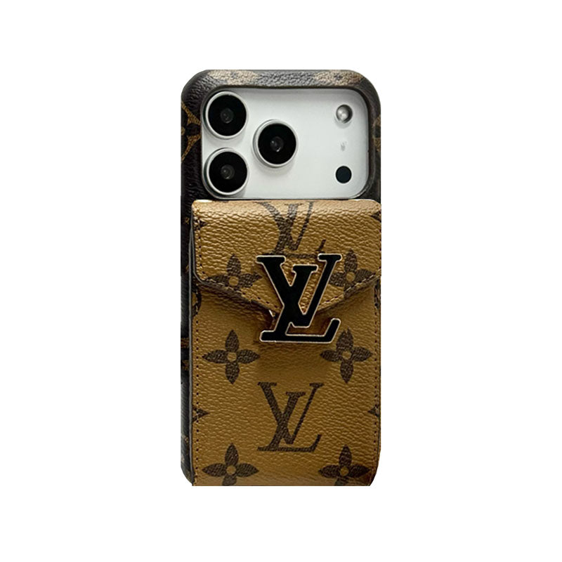 Leather Monogram iPhone Case With Card Holder And Strap For iPhone 17 Series-CYLV029