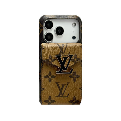 Leather Monogram iPhone Case With Card Holder And Strap For iPhone 17 Series-CYLV029