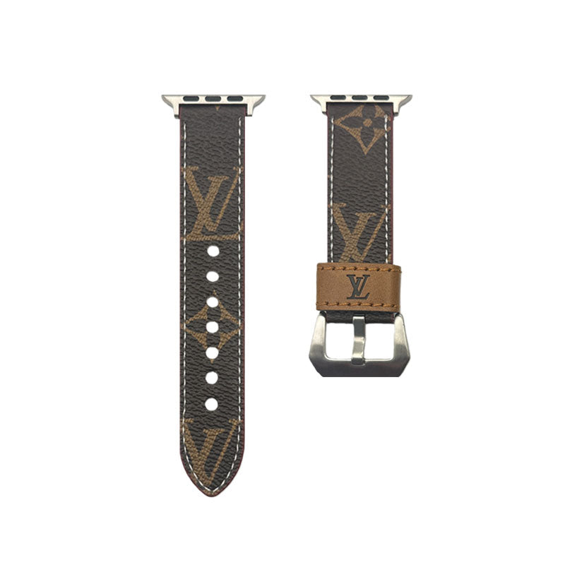 Stylish Leather Monogram Apple Watch Band Yellow Printing-CYLV017