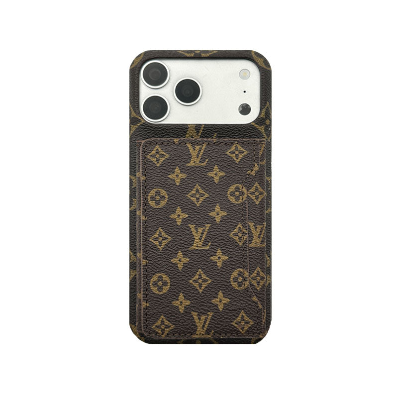 Premium Leather Monogram iPhone Case With Magnetic Wallet Big Printing For iPhone 17 Series-CYLV071