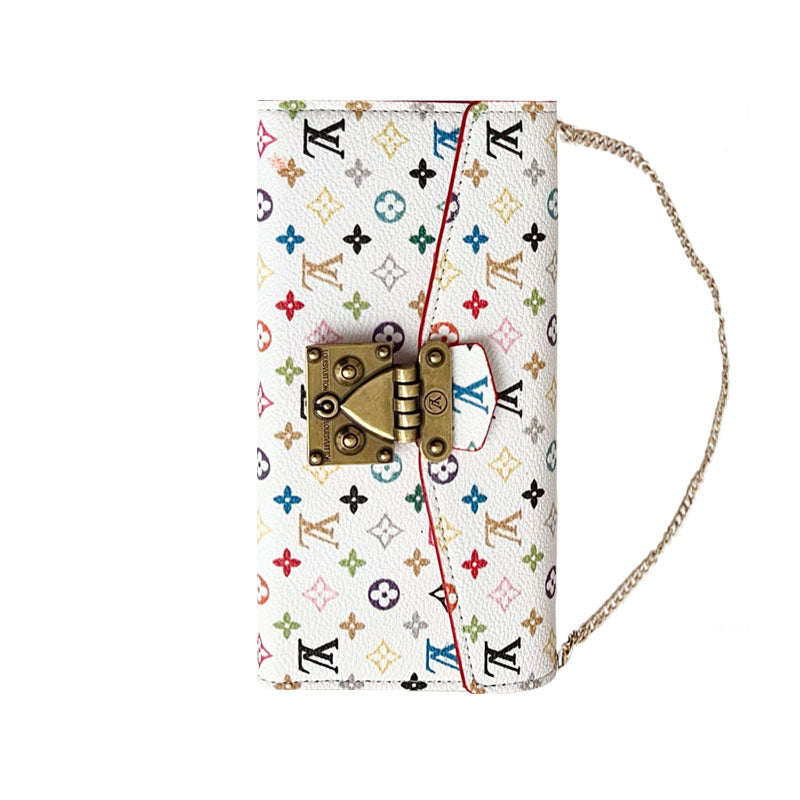 Premium Leather Folio Monogram iPhone Case With Wallet And Strap-CFMTY11