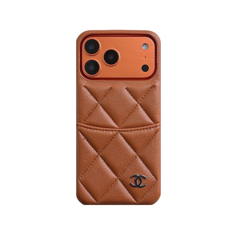 Classic Leather CC iPhone Case With Card Holder Brown For iPhone 17 Series-CYCC034