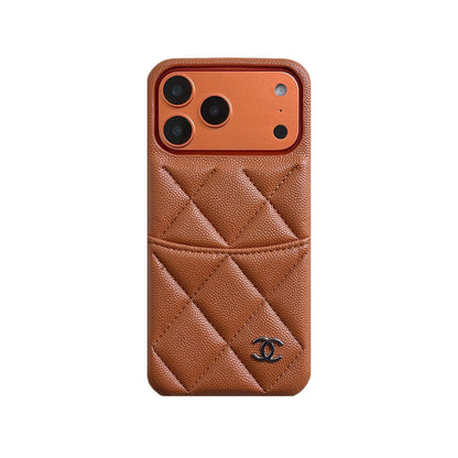 Classic Leather CC iPhone Case With Card Holder Brown For iPhone 17 Series-CYCC034