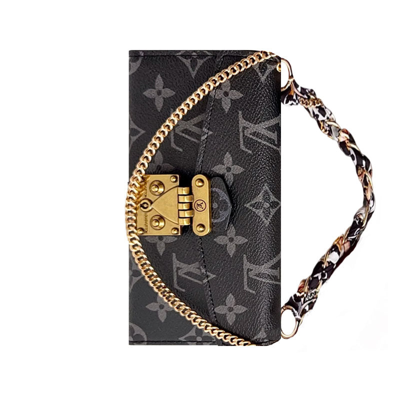 Leather Folio Monogram iPhone Case With Card Holder And Strap-CFMTY21