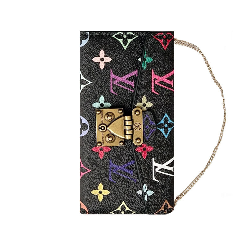 Premium Leather Folio Monogram iPhone Case With Wallet And Strap-CFMTY11