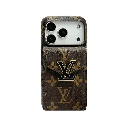 Leather Monogram iPhone Case With Card Holder And Strap For iPhone 17 Series-CYLV029