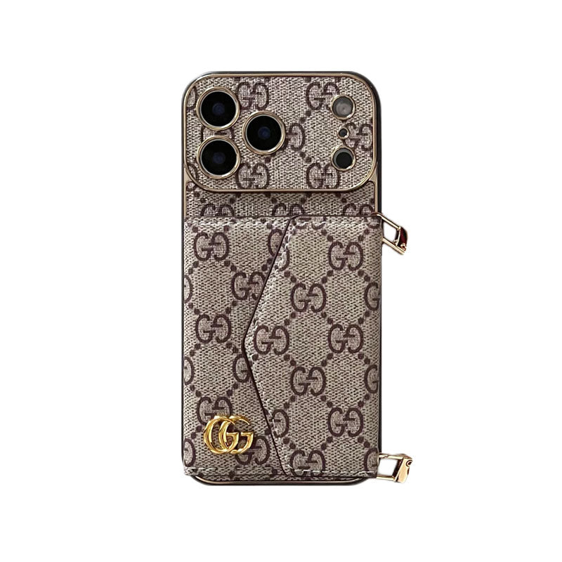 Premium GG iPhone Case With Wallet And Crossbody Strap For iPhone 17 Series-CYGG003