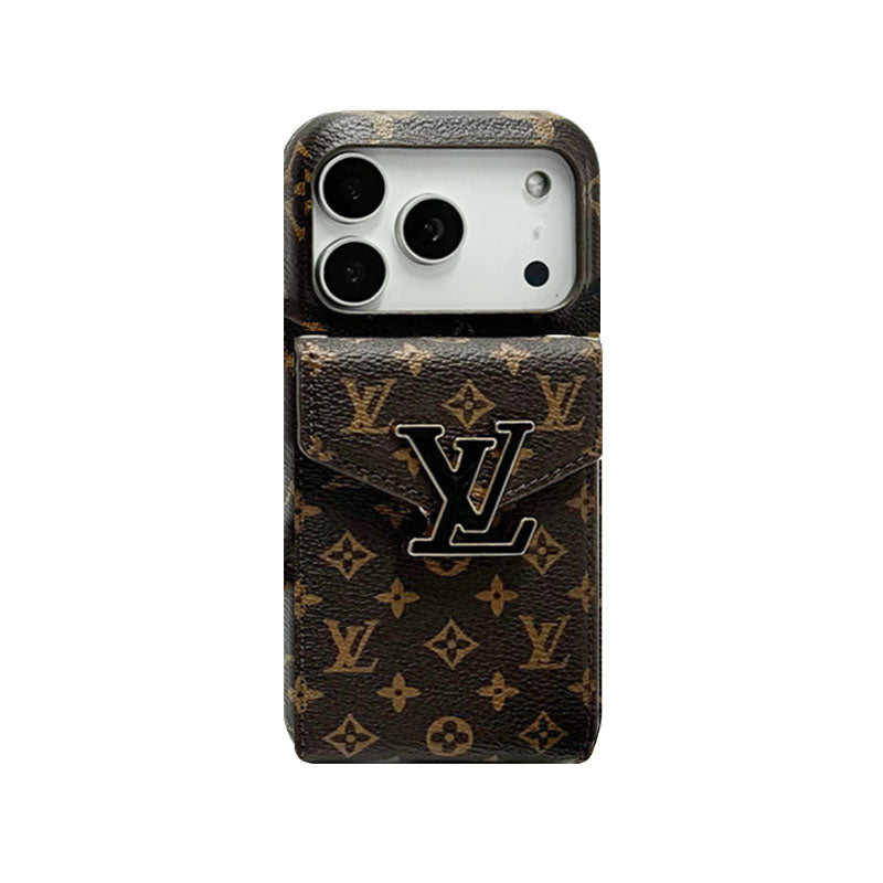 Leather Monogram iPhone Case With Card Holder And Strap For iPhone 17 Series-CYLV029