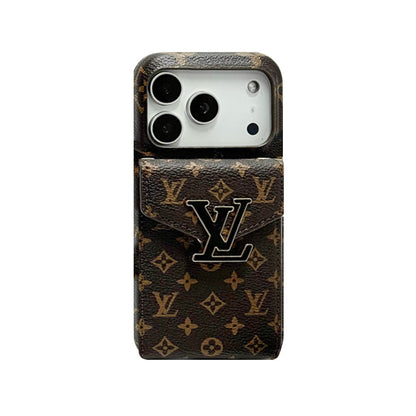 Leather Monogram iPhone Case With Card Holder And Strap For iPhone 17 Series-CYLV029