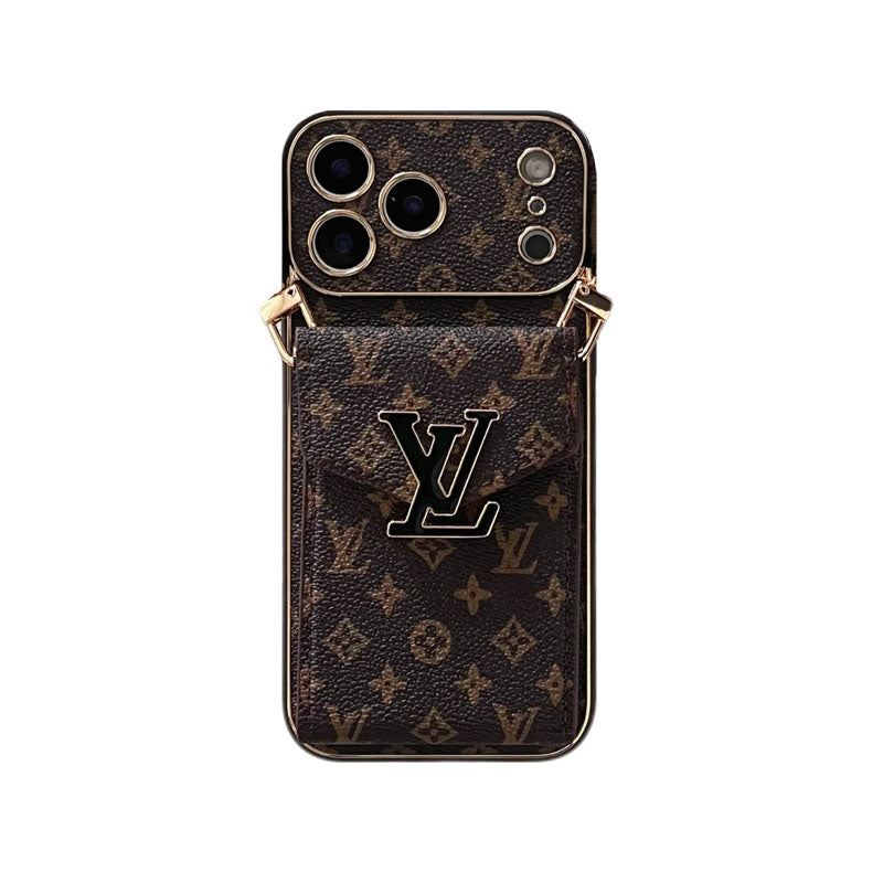 Leather Monogram iPhone Case With Card Holder And Strap For iPhone 17 Series-CYLV004