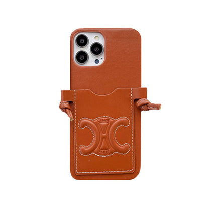 CL iPhone Case With Card Holder and Strap Black-XK240326