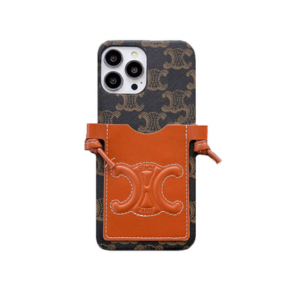 CL iPhone Case With Card Holder and Strap Brown-XK240326