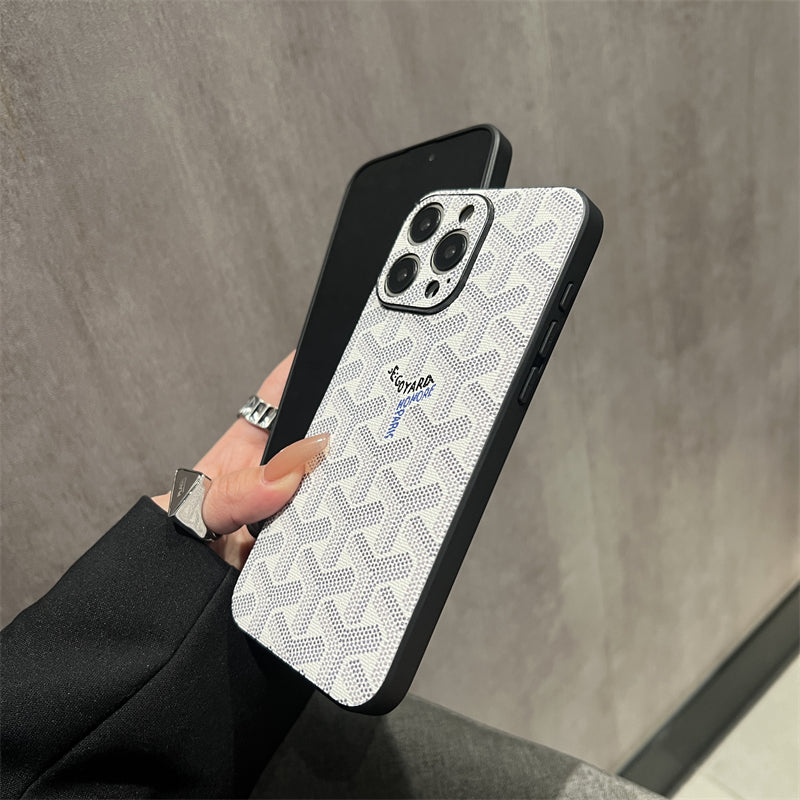 Leather GD iPhone Case With Lens Protection White-SJK240807