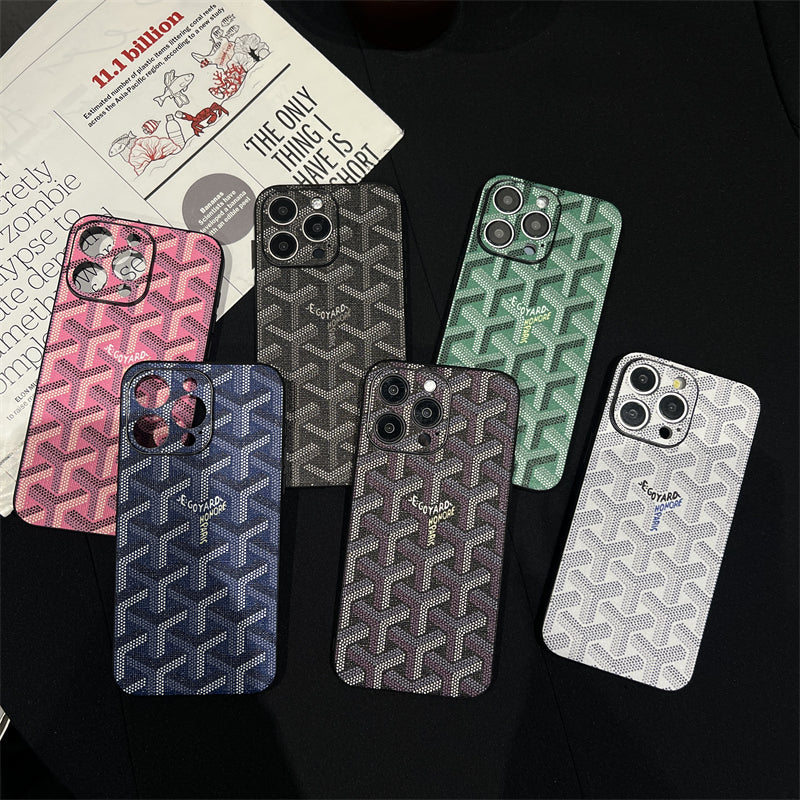 Leather GD iPhone Case With Lens Protection Blue-SJK240807