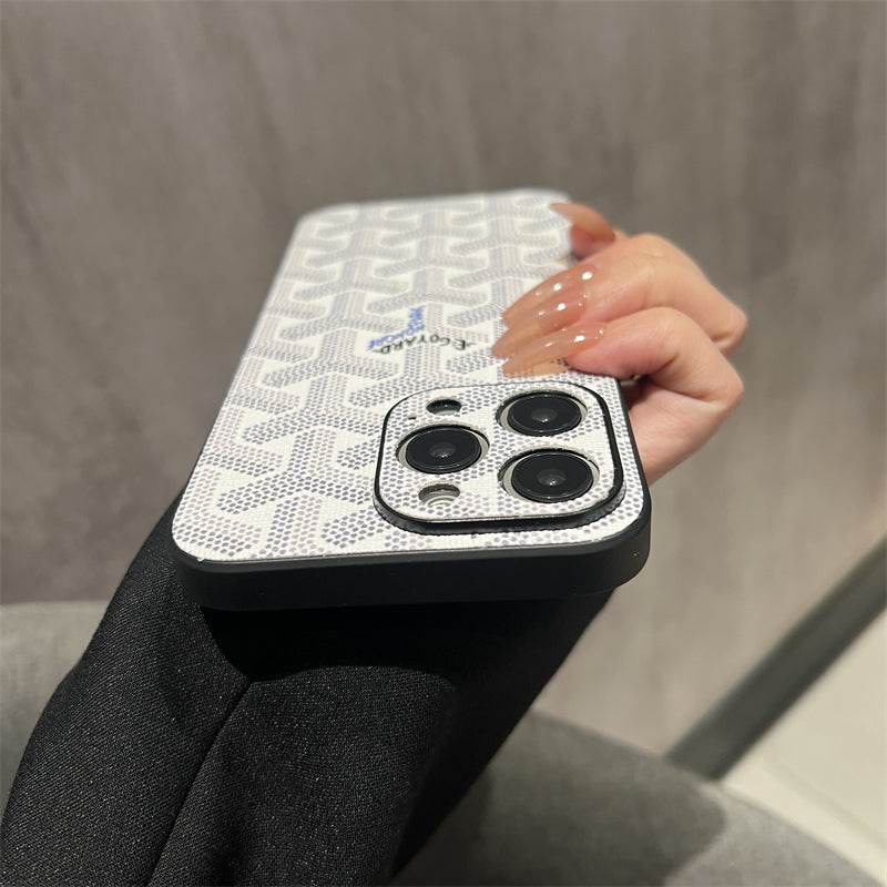 Leather GD iPhone Case With Lens Protection White-SJK240807