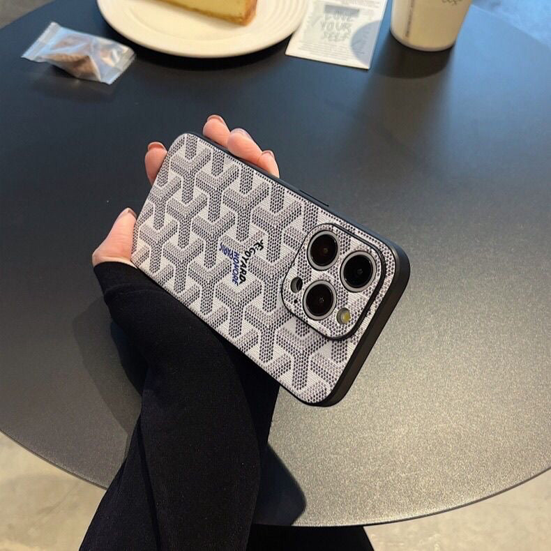 Leather GD iPhone Case With Lens Protection White-SJK240807