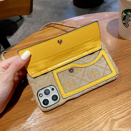 TB iPhone Case With Wallet And Strap Yellow -SlK240411