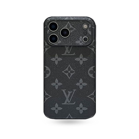 Black Leather Monogram iPhone Case For iPhone 17 Series-CRK251450